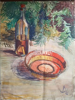 Hermann Degkwitz Stilleben mit Cognac 1945 42x58c